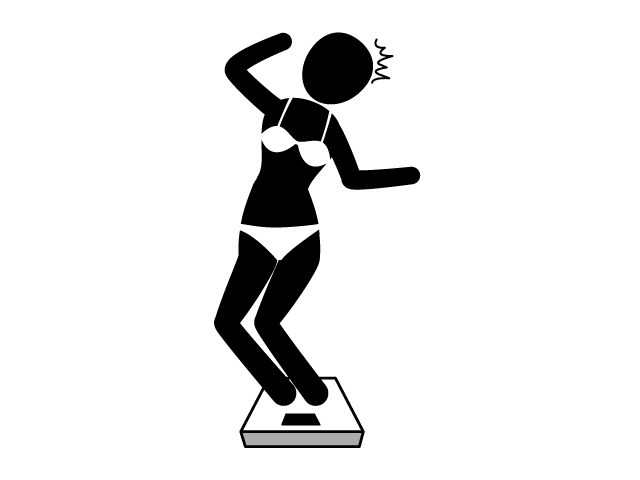 Gain weight | Surprise | Get on the scale-Simple / Clip art / Icon / Illustration / Free / Black and white / Two colors / PNG format: Transparent background