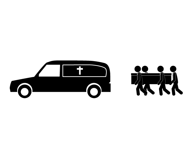 霊柩車 | 故人を運ぶ | 葬儀 - シンプル / クリップアート / アイコン / イラスト / 無料 / 白黒 / 二色 / PNG形式：背景透明