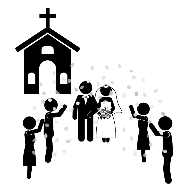 結婚式｜祝福｜花びら｜教会 - シンプル / クリップアート / アイコン / イラスト / 無料 / 白黒 / 二色 / PNG形式：背景透明