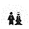 Crested Haori Hakama ｜ Kimono ｜ Blessing ｜ Petals --Pictogram ｜ Free Illustration Material