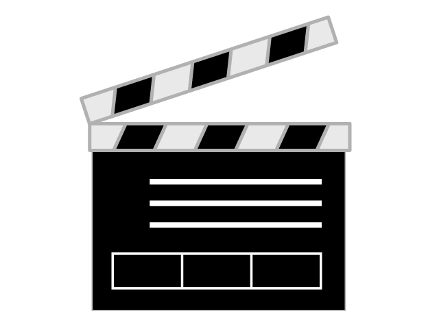 Movie Shooting | Video | Film | Hobbies / Interests-Simple / Clip Art / Icon / Illustration / Free / Black and White / Two Colors / PNG Format: Transparent Background