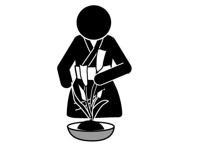 Ikebana | Japanese | Kimono | Hobbies / Interests --Simple / Clip Art / Icon / Illustration / Free / Black and White / Two Colors / PNG Format: Transparent Background