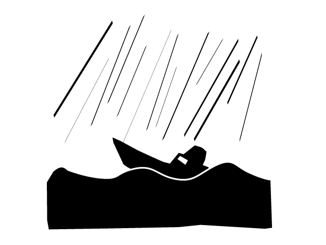 海難事故 | 沈没 | 嵐 - シンプル / クリップアート / アイコン / イラスト / 無料 / 白黒 / 二色 / PNG形式：背景透明
