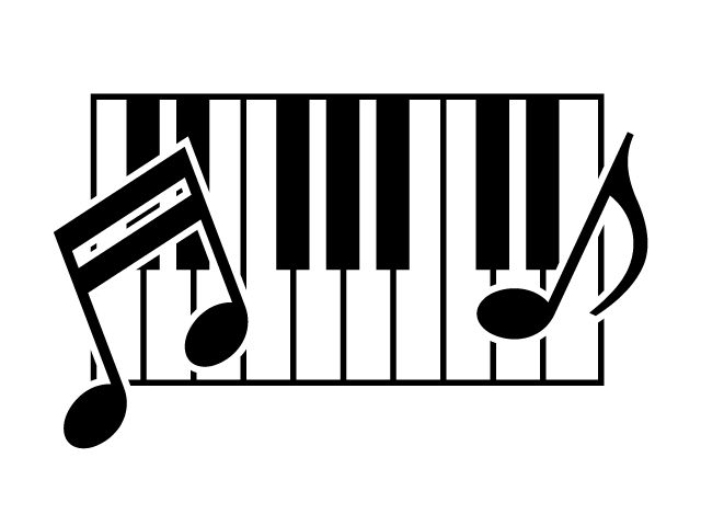音楽の授業 | ピアノ | 音符 - シンプル / クリップアート / アイコン / イラスト / 無料 / 白黒 / 二色 / PNG形式：背景透明